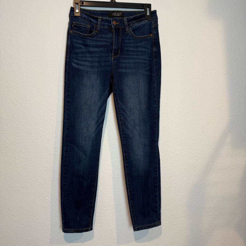 Judy Blue Jeans Relaxed Fit Mid Rise Dark Blue Wash Stretch Womens Sz 27